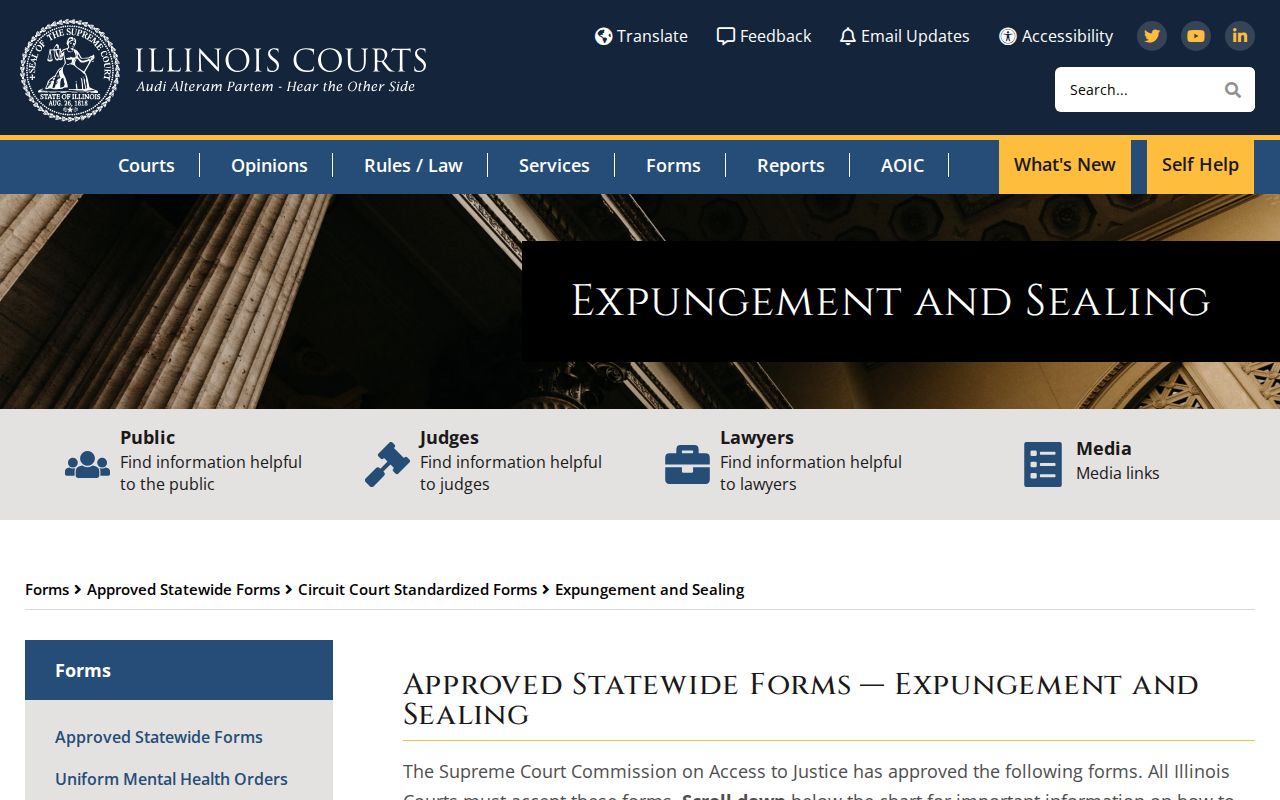 Illinois Courts expungement and sealing forms for arrest records
