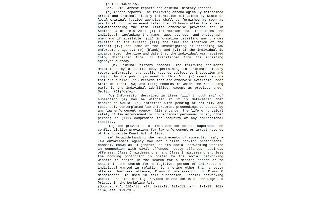 Illinois arrest information statute for Johnson County public records