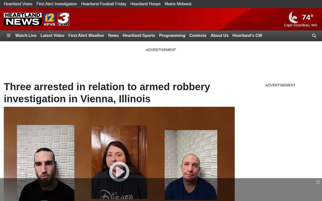 KFVS Vienna crime story showing agency source attribution