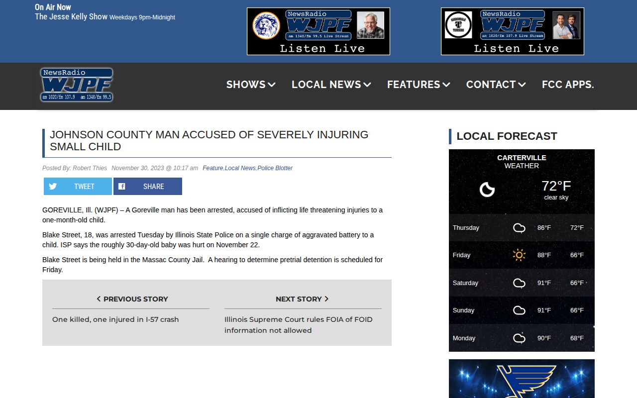 WJPF Police Blotter regional news source for Johnson County